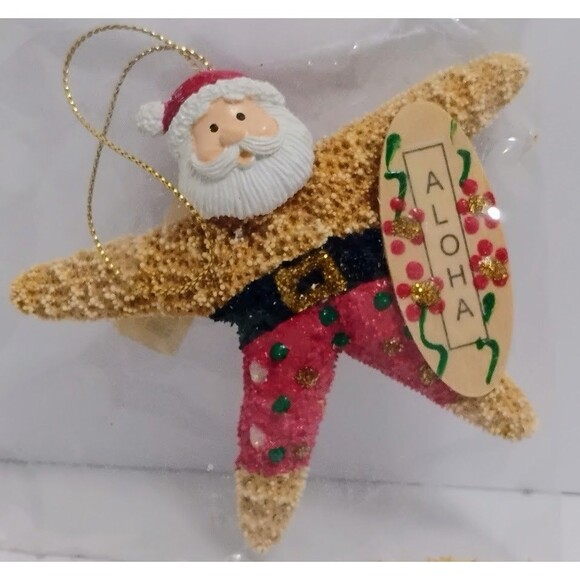 VINTAGE REAL STARFISH SANTA CLAUSE ALOHA HAWAII SURF THEMED CHRISTMAS ORNAMENT - Picture 2 of 7
